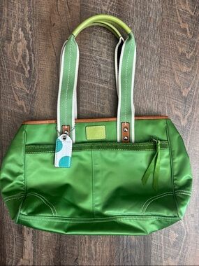 Coach Lime Green Nylon Tote with Cream-Trim Handles